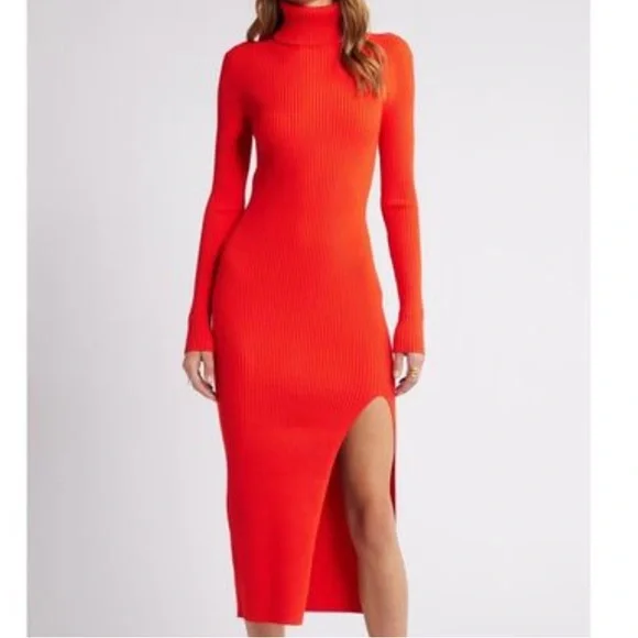 Open Edit | Dresses | Open Edit Rib Long Sleeve Turtleneck Sweater Dress Red  Scarlet M | Poshmark